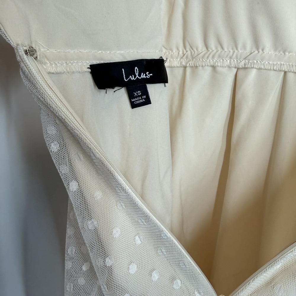 Lulu's Yours Evermore Cream Swiss Dot Ruffled Midi Dress XS - Picture 13 of 16